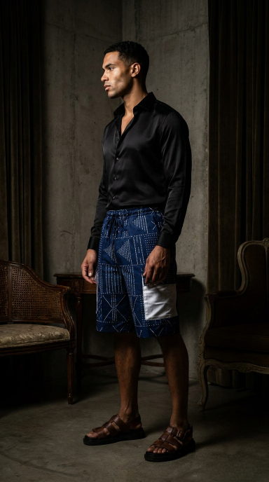 Tribal Ankara Cargo Shorts Navy