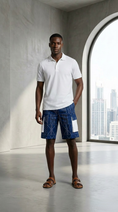 Tribal Ankara Cargo Shorts Navy