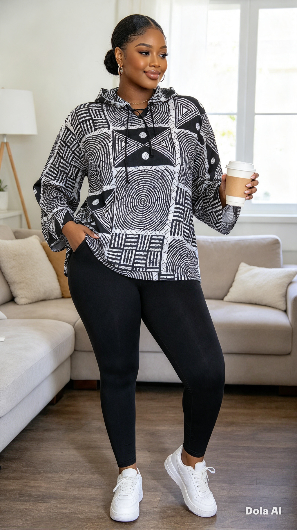 Geometric Hoodie Top