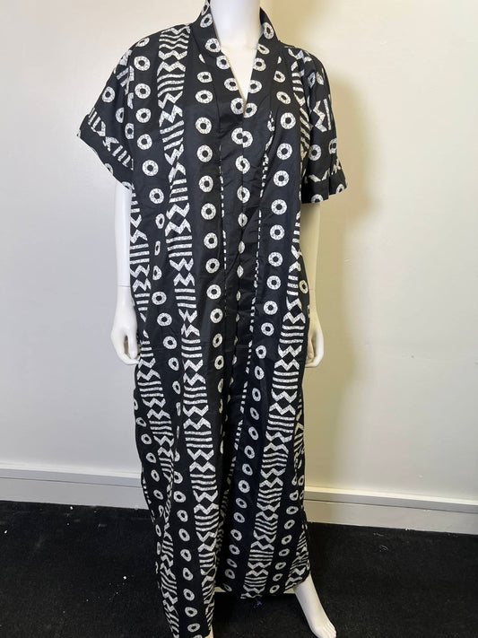 Ade Dress Blue African Print Ankara  Dress Black/White