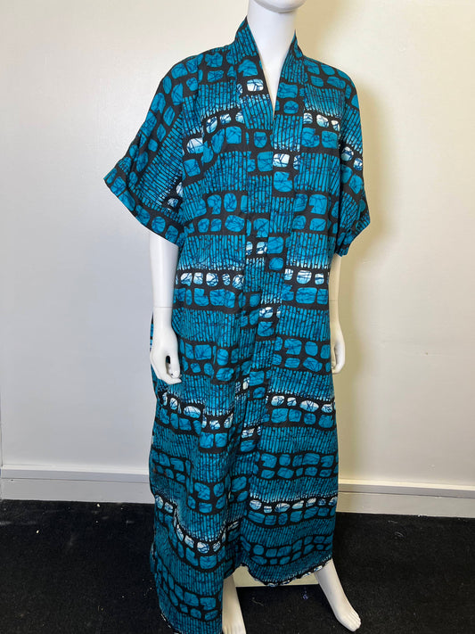 Ade Dress Blue African Print Ankara  Dress BlueBlack