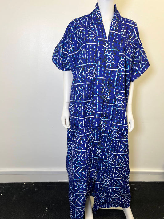 Ade Dress Blue African Print Ankara  Dress Blue White