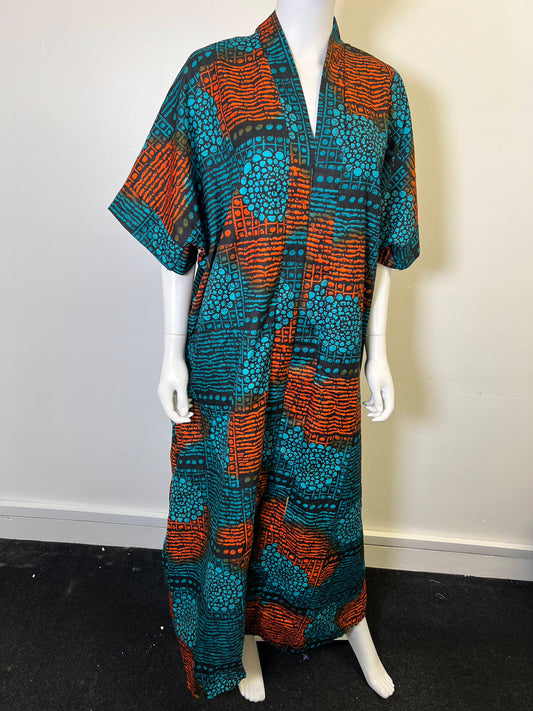 Ade Dress Blue African Print Ankara  Dress Blue/Orange