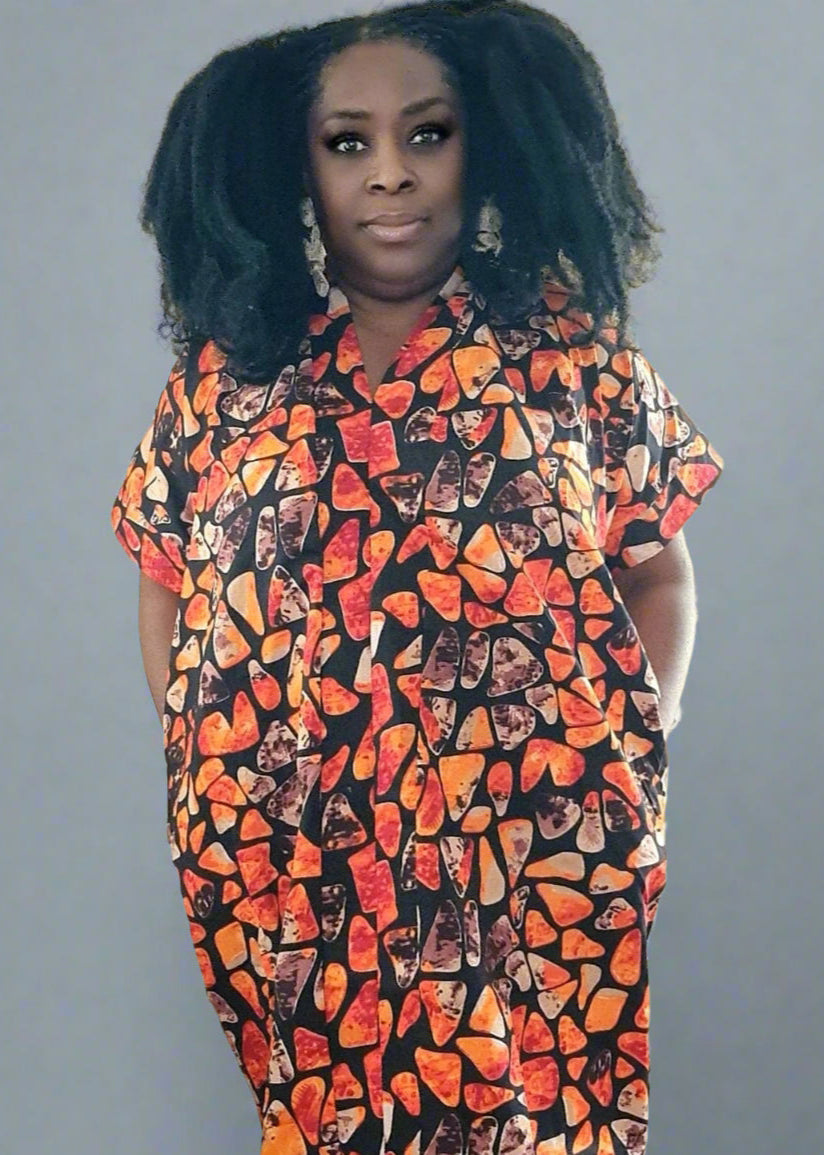 Ade Dress African Print Ankara  Dress Orange