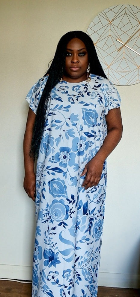 Blue Flower Easy Dress Bashrun