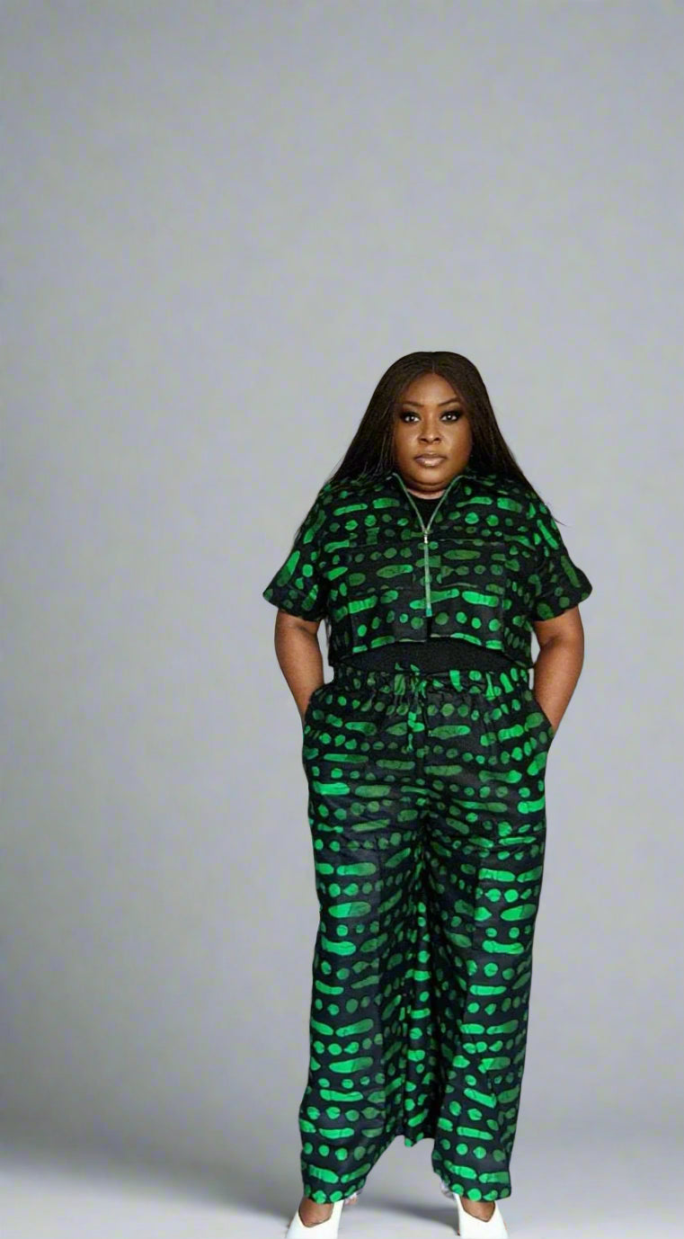 The Girlfriend African Print Cropped Top & Wide-Leg Trouser Set – Stylish Ankara Outfit