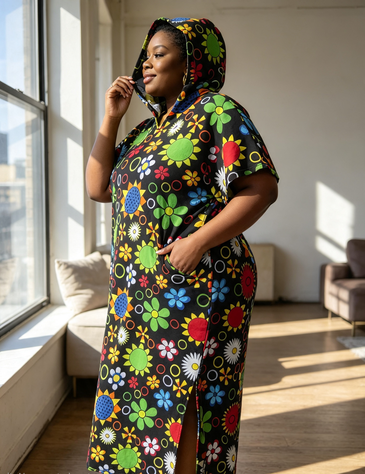The Hooded Ankara Maxi Dress