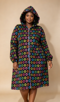 Full zip knee length multicolour ankara hoodie dress