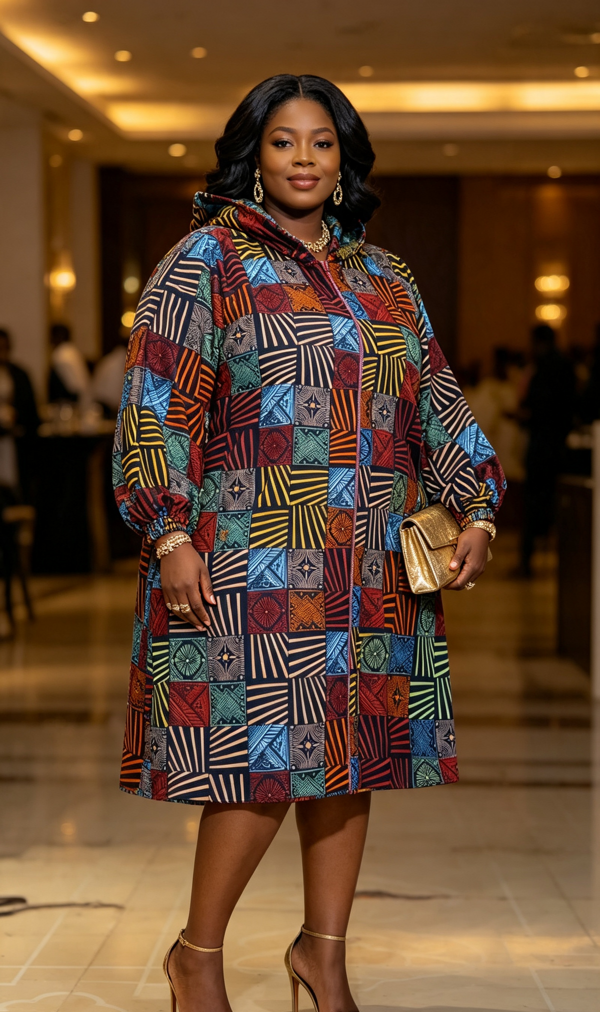 Brown Ankara Full zip knee length ankara hoodie dress (Copy)