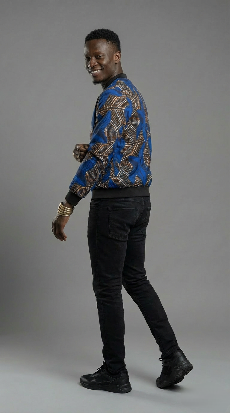 Blue Ankara Bomber Jacket