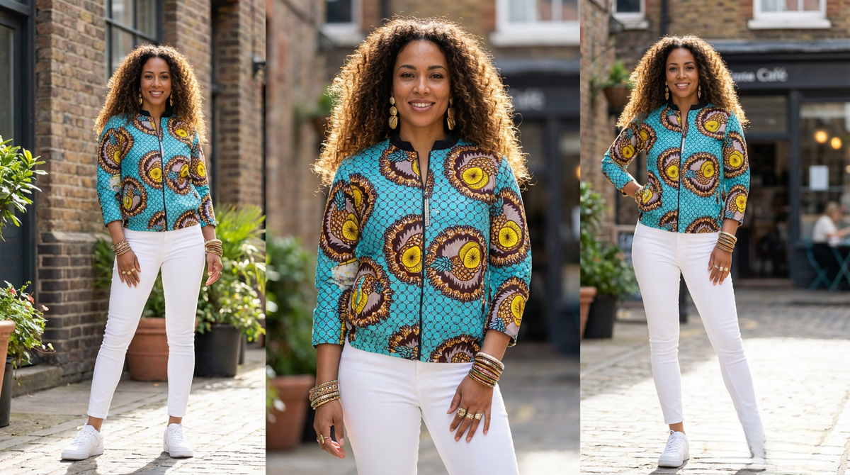 Blue pattern Ankara Bomber Jacket