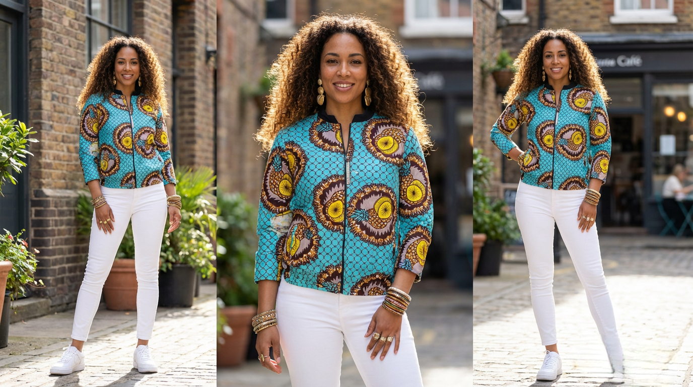 Blue pattern Ankara Bomber Jacket