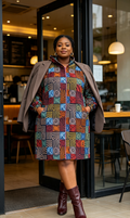 Brown Ankara Full zip knee length ankara hoodie dress (Copy)