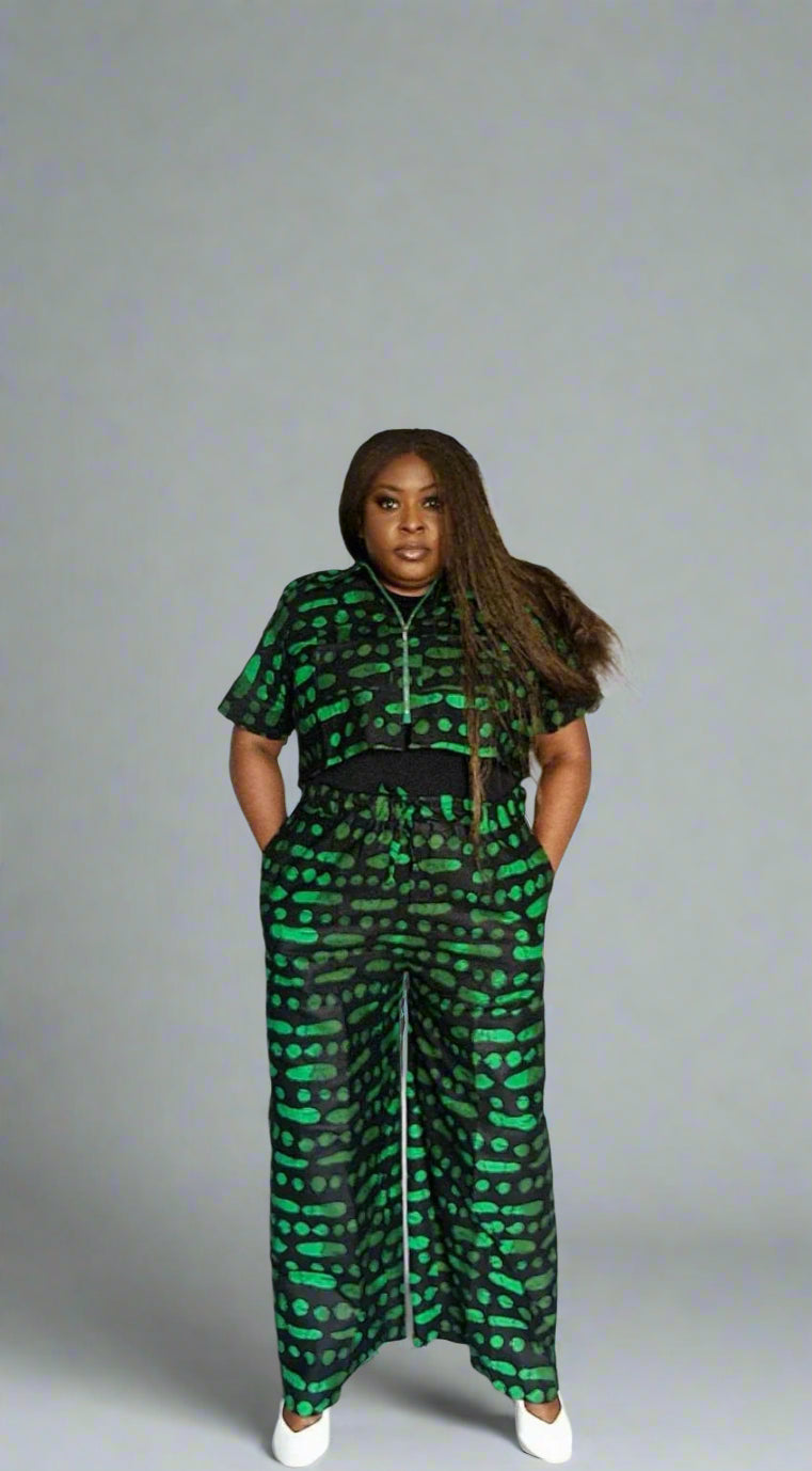 The Girlfriend African Print Cropped Top & Wide-Leg Trouser Set – Stylish Ankara Outfit